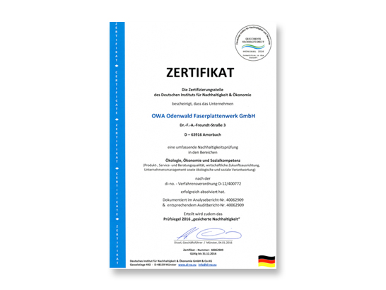 Neues Zertifikat für OWA durch das Deutsche Institut für Nachhaltigkeit und Ökon