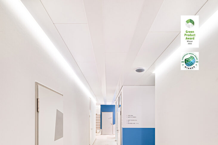 Detailaufnahme Mineralklimadecke im Raum-K Grid